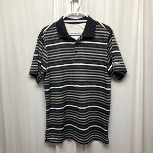 Antigua Striped Polo Shirt Mens Size Large Black Gray White Short Sleeve Golf